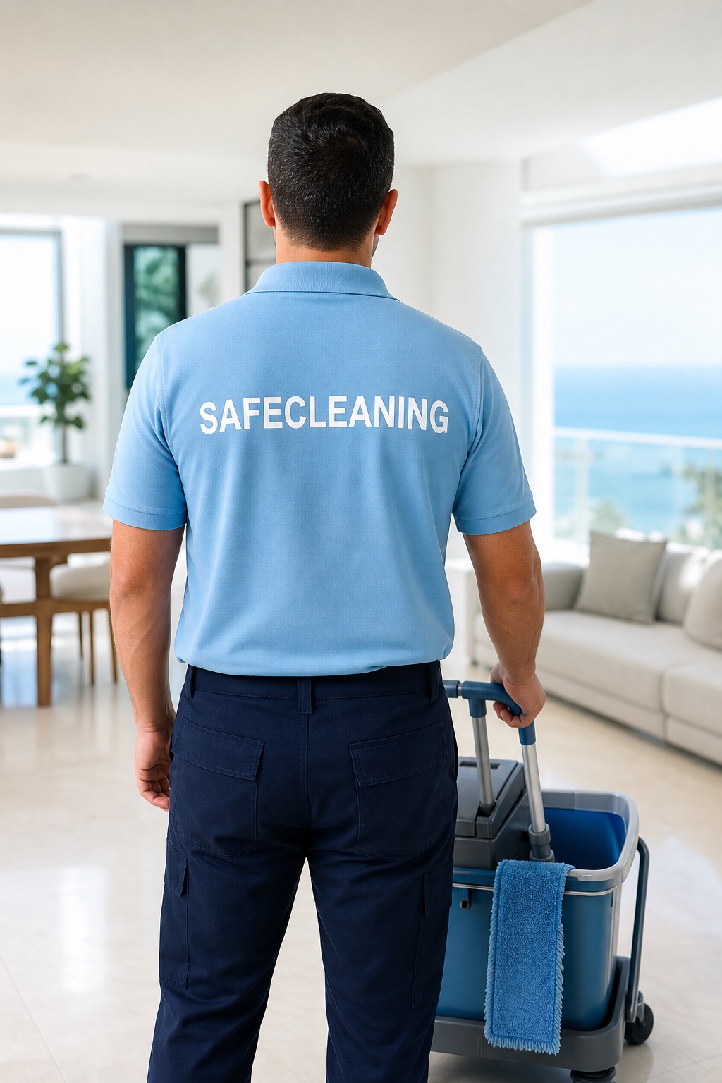 Επαγγελματίας της SafeCleaning σε εργασία καθαρισμού